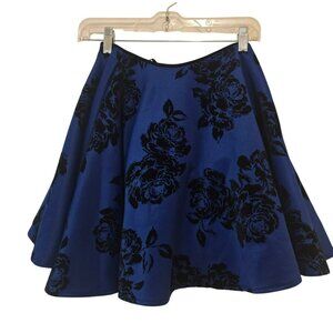 Jodi Kristopher Flared Mini Skirt Whimsygoth Blue Black Felt Roses Junior Sz 1